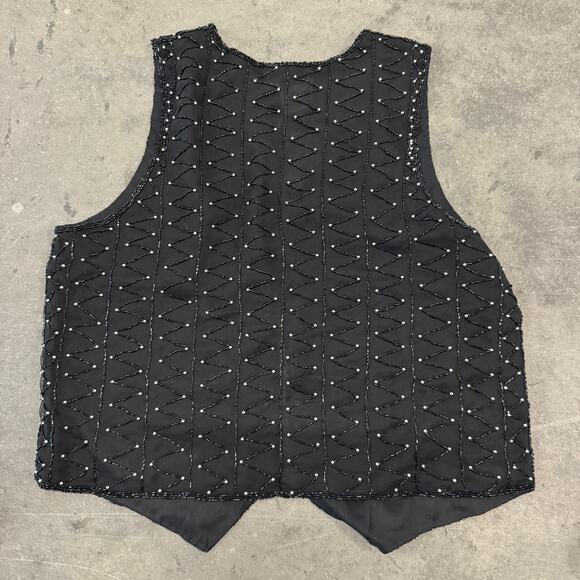 Vintage Y2K 90's Silk Embellished Sequin Beaded Black Vest Women's Small - Picture 3 of 6
